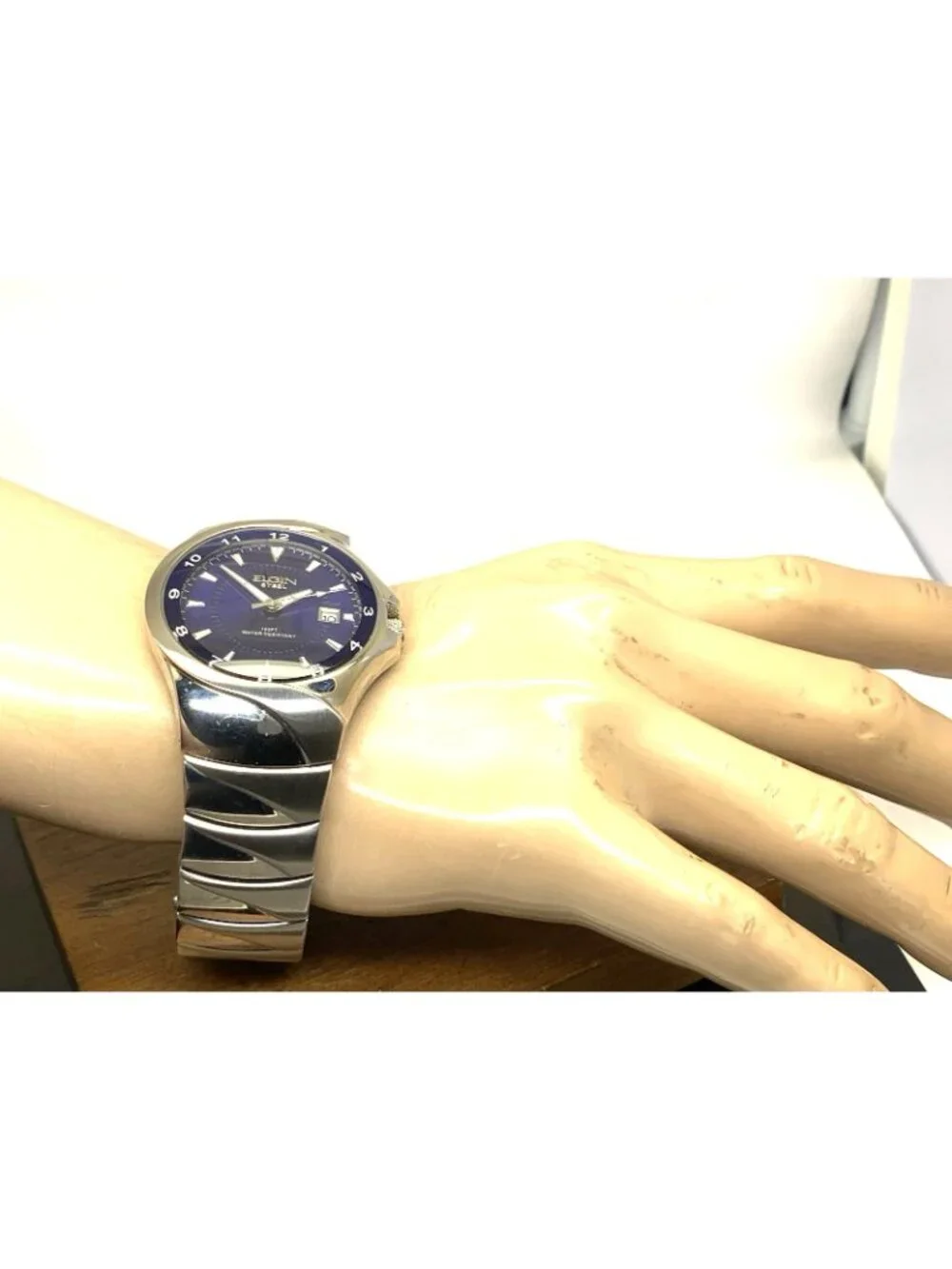 Elgin Men's Watch FG052 Quartz Blue Dial Date Silver Stainless Steel 41mm
